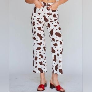 Lykke Wullf Cow Print Linen Basil Pant Large